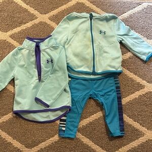 12 month Under Armour girls blue set. Pants, full zip and quarter zip
